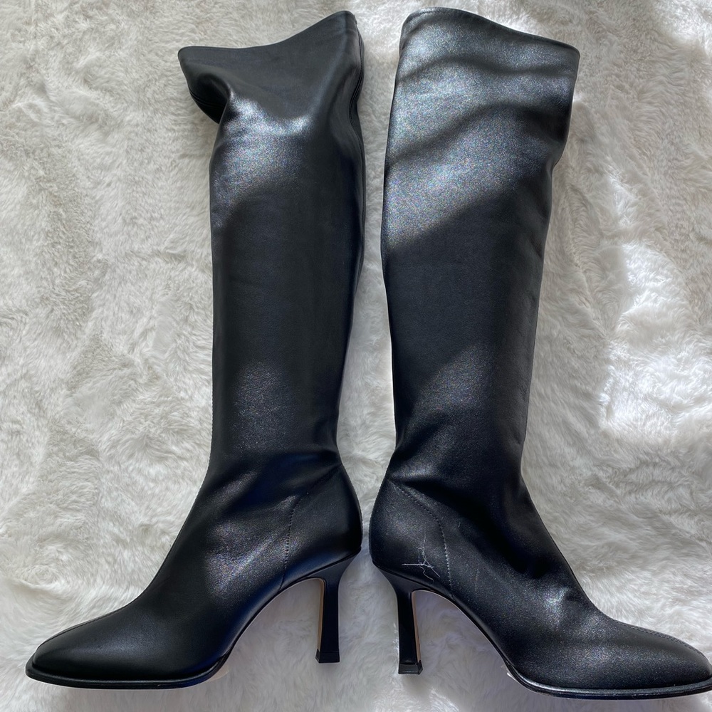 ZARA genuine leather knee high heeled boots